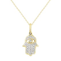 14K Yellow Gold Plated Hamsa Hand of Fatima Pendant Simulated Diamond Necklace - £44.11 GBP