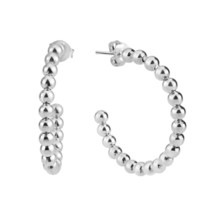 Sleek Linked Spheres Sterling Silver Beads Open Hoop Earrings - £12.70 GBP