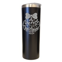 Merry Christmas Wreath Black 20oz Skinny Tumbler LA5169 - £16.01 GBP