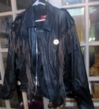 Vintage Paragon USA Leather Motorcycle Western Jacket Tassles size Large - $93.49