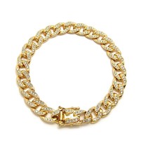 Gold Plated 10mm Iced Out Crystals Urban Cuban Links Bracelet 9&#39;&#39; - £18.97 GBP