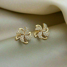0.60Ct Round Cut VVS1/D Diamond Women Flower Stud Earrings 14K Yellow Gold Over - £80.07 GBP