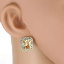 Gold Tone Princess Cut Faux Topaz Earrings With Swarovski Style Crystals - £26.49 GBP