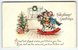 Christmas Postcard Signed Frances Brundage Girls Ride Rocking Horse Gabriel 219 - £27.81 GBP