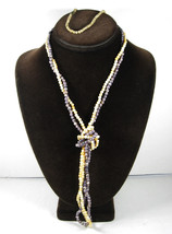 Pair Vintage Beaded Necklaces &amp; Bracelet Blue Stone Cream Yellow Plastic Beads - £14.78 GBP