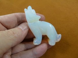 (Y-COY-ST-717) little white Opalite howling COYOTE wild dog gemstone FIGURINE - £14.01 GBP