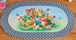 Oval Braided Kitchen Rug(20&quot;x30&quot;) Easter,Spring Bunnies,Butterflies &amp; Flowers,Ce - £15.91 GBP