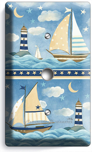 NAUTICAL INFANT BABY NURSERY SAILBOATS LIGHT DIMMER CABLE WALL PLATES ROOM DECOR