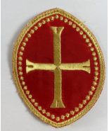 Vintage Cross Emblem Liturgical Applique Red Gold 2.75 x 3.5 in - £10.11 GBP