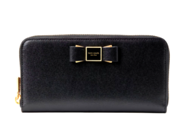 New Kate Spade Morgan Bow Embellished Zip Around Continental Wallet Black - $83.61