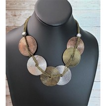 Vintage Necklace Large Multi Tone Circles Statement Necklace - £13.90 GBP