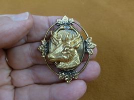 (B-deer-5) Deer buck love hunting oval leaf BRASS pin pendant jewelry ou... - $18.99