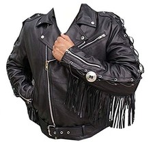 Bestzo Mens Genuine Cow Leather Biker Jacket with Fringes Black 3XL - £179.17 GBP