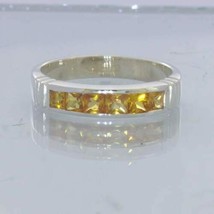 Yellow Orange Sapphire 3mm Square Gems Sterling Ring Size 10 Channel Design 6 - £90.35 GBP