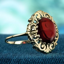 Natural Cabochon Garnet Vintage Style Cocktail Ring in Solid 9K Yellow Gold - £704.82 GBP