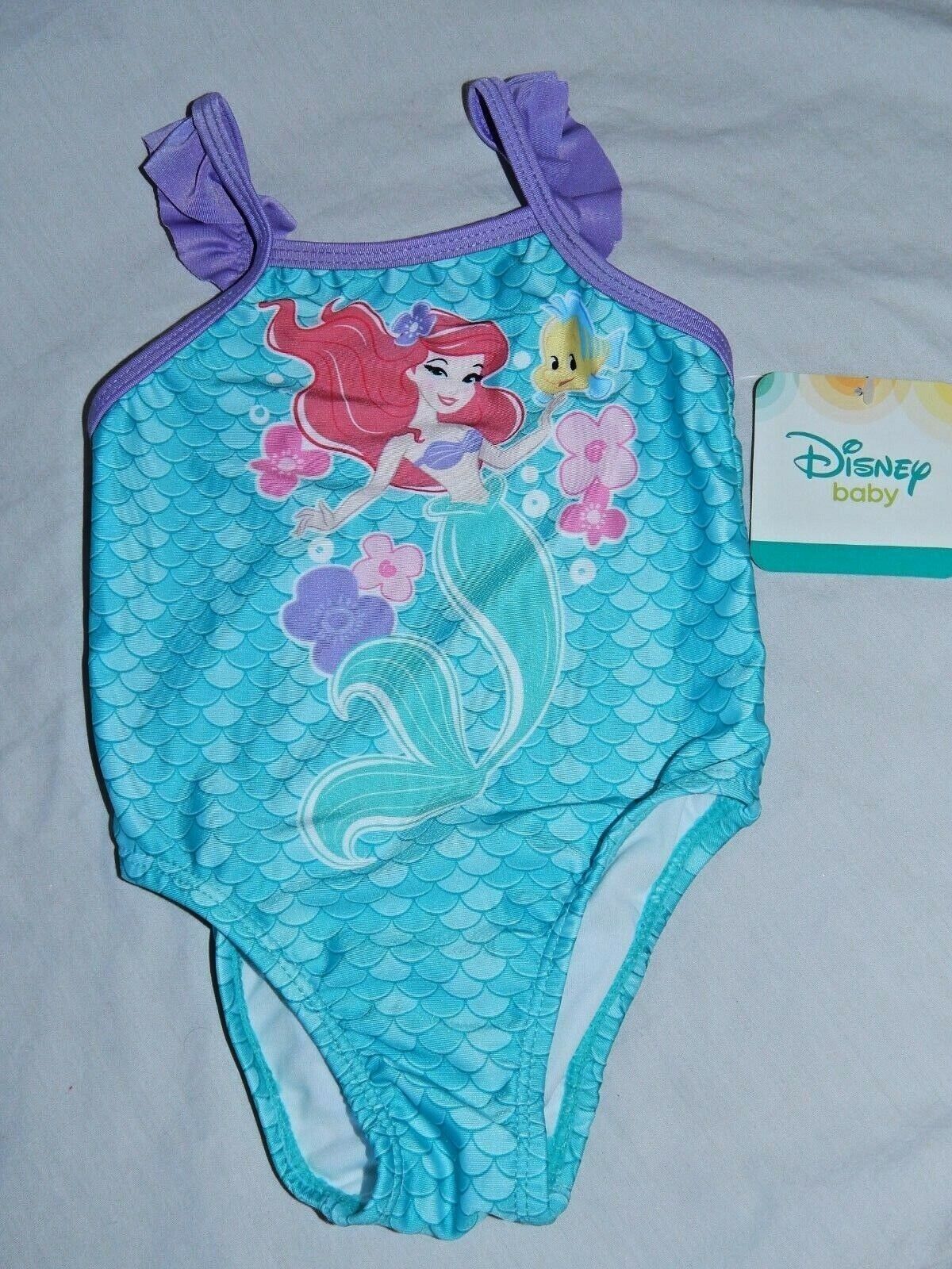 Primary image for Little Mermaid Swimsuit Baby Girls One Piece Size 3/6 12 24 Months Princess NEW