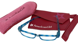 American Girl Doll Blue Glasses in Pink Fleece Case &amp; Hot Pink Wristlet - $17.09