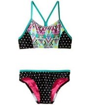 Girls Swimsuit Speedo Racerback Bikini 2 Pc Blue Green Dot Bathing Suit $44- 8 - £16.35 GBP