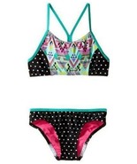 Girls Swimsuit Speedo Racerback Bikini 2 Pc Blue Green Dot Bathing Suit ... - £16.35 GBP