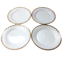 Set of 4 Anchor Hocking VTG Fluted Swirl Milk Glass Gold Trim 7.5&quot; Dinne... - £21.34 GBP