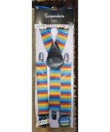 Rainbow Clown Suspenders with Party Buttons &amp; Bow - Adjustable. NEW in p... - £6.25 GBP