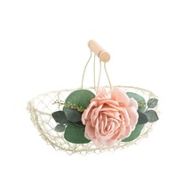 Petite Ivory Flower Girl Basket With Blush Pink Floral - Ivory Metal Wed... - £51.12 GBP