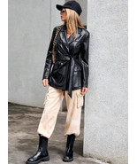 Handmade New Women Trench Coat Black Lambskin Leather Stylish Casual Soft - $165.00+
