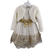 Rare Editions White Dress Gold Accents Faux Fur Shrug Size 6 New - $47.26