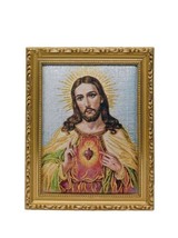 Sacred Heart of Jesus Tapestry Picture 11&quot;X 9&quot; Frame Wall Hanging Home D... - £30.75 GBP
