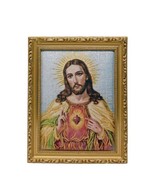 Sacred Heart of Jesus Tapestry Picture 11&quot;X 9&quot; Frame Wall Hanging Home D... - £30.38 GBP