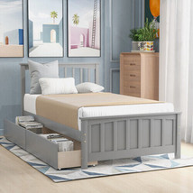 Twin Size Platform Bed With Two Drawers, Gray - £284.00 GBP