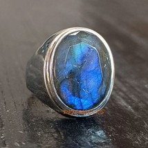 blue Flash Labradorite Ring 925 Silver Ring Men Husband Gift, Father&#39;s Day Gift - £59.50 GBP