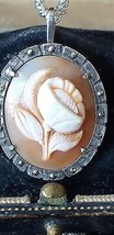 Ciondolo cameo rosa argento 800 vintage vittoriano antico 1880 e catena da... - $103.67