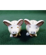 Vintage Salt &amp; Pepper Shakers ~ White Porcelain Pigs w/Pink Ears, Gold Trim - £15.60 GBP