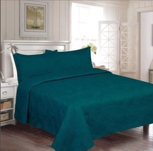 Cora Turquoises Color Super Soft Plush Bedspread Set 3 Pcs Queen Size - £47.47 GBP