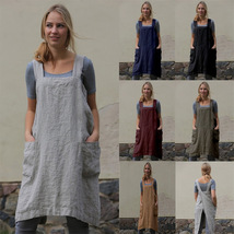 Cotton and Linen Apron Dress with Pockets, Apron Dress, Apron for Women - $21.99