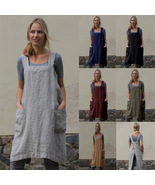 Cotton and Linen Apron Dress with Pockets, Apron Dress, Apron for Women - £17.37 GBP