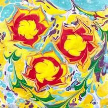 Original Art Funky Flowers No 1 Colorful Handmade Marbled Paper Painting Matted - £51.95 GBP