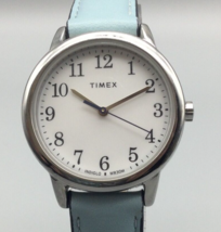 Timex Easy Reader Watch Women Silver Tone Round Indiglo Blue Band New Battery - £19.56 GBP