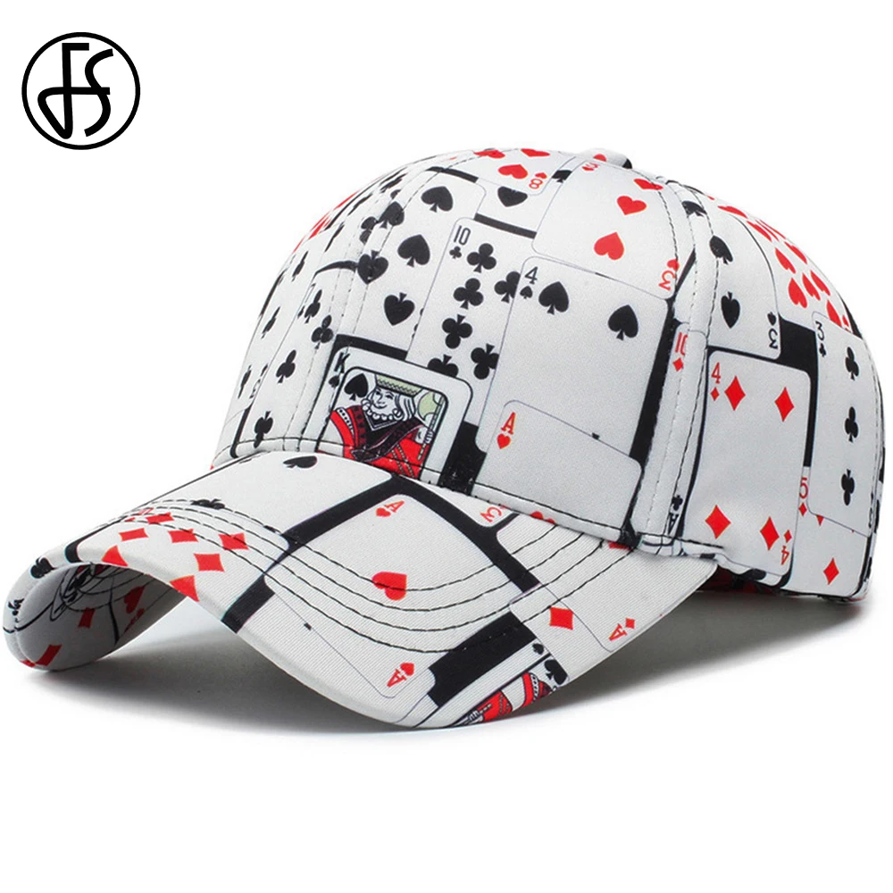 FS Brand White Poker Print Baseball Caps For Men Luxury Designer Hats Summer - £12.73 GBP