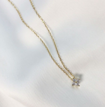 14K Gold Tiny Clover Flower Necklace, 925 Silver, gift, fine, small, dainty - £29.74 GBP