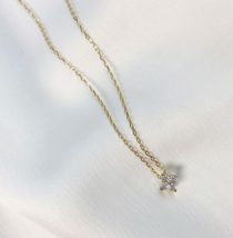 14K Gold Tiny Clover Flower Necklace, 925 Silver, gift, fine, small, dainty - £29.29 GBP