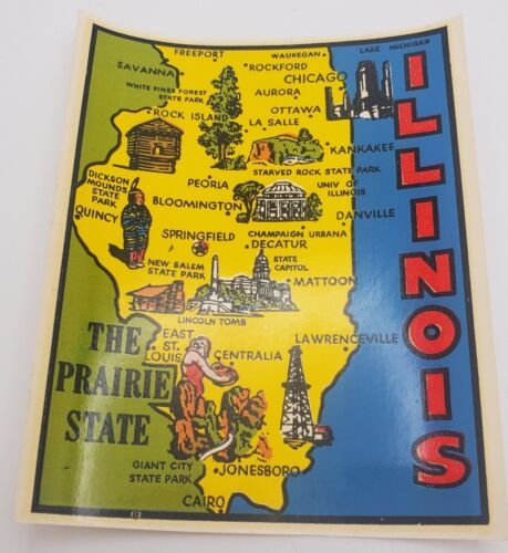 Illinois &quot;The Prairie State&quot; Vintage Original Travel Water Transfer Decal - $19.60