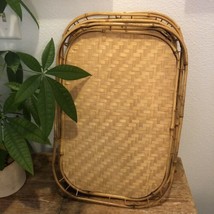 Vintage Set Of 4 Bamboo Woven Rattan Trays Wicker Tiki Bar Trays Wood MCM 19x13 - £32.81 GBP
