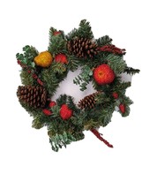 Vintage Christmas Wreath Holiday Sugared Beaded Frosted Fruit Pine Apple Pear - £36.05 GBP