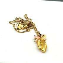 Vintage Avon Ballet Slippers Pendant Necklace, Pink Enamel  and Crystal on Gold - £22.78 GBP