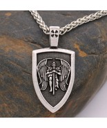 Pendant Necklace Chain Men Paladin Archangel Shield Silver Stainless Steel  - £13.30 GBP