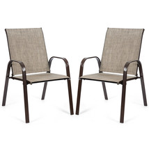 2 PCS Patio Chairs Outdoor Dining Chair Heavy Duty Steel Frame w/Armrest - £113.41 GBP