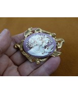 CM24-50) Girls Two SISTERS twins best friends mauve oval cameo brass PIN... - $37.99