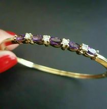 5.20Ct Oval Cut Simulated Purple Amethyst Bangle Bracelet Gold Plated925 Silver - £121.35 GBP